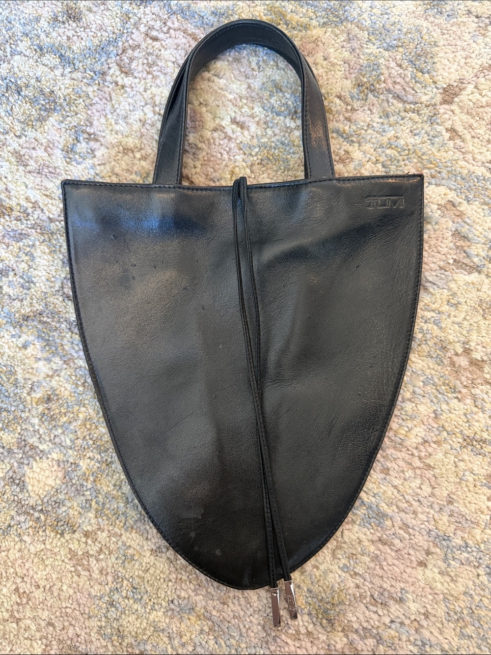 Tumi Black Mini Leather Tote with Zip Pull